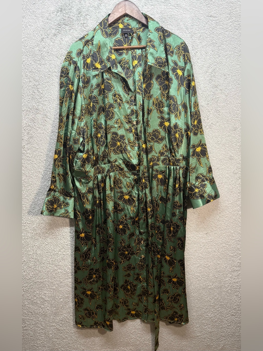 Who What Wear Green Floral Silky Belted Shirt Dress Plus Size